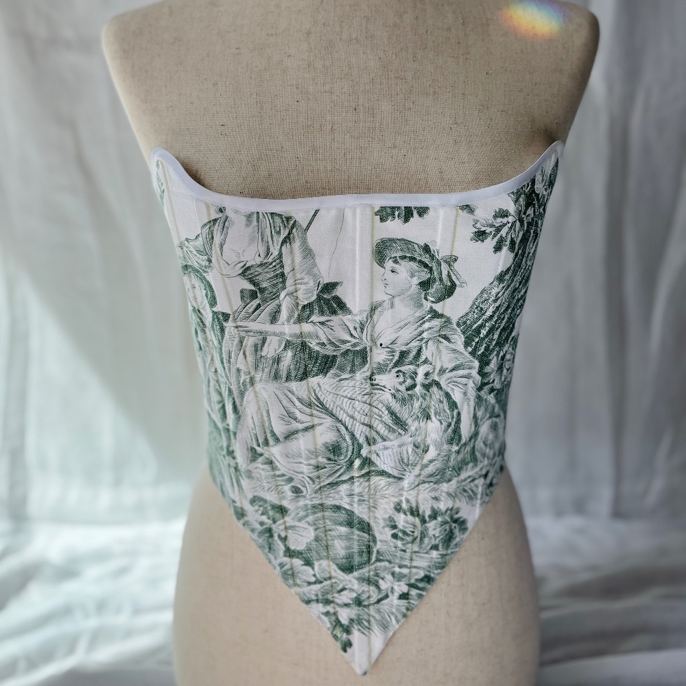 Vintage White & Green Corset Top - Handmade Renaissance Corset Bustier